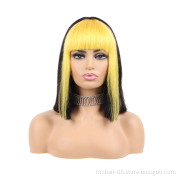 Drop Shipping Virgin Hair Silky Straight Brazilian Human Hair Wigs with Bang No Lace Front Wigs for Black Women Yellow bang